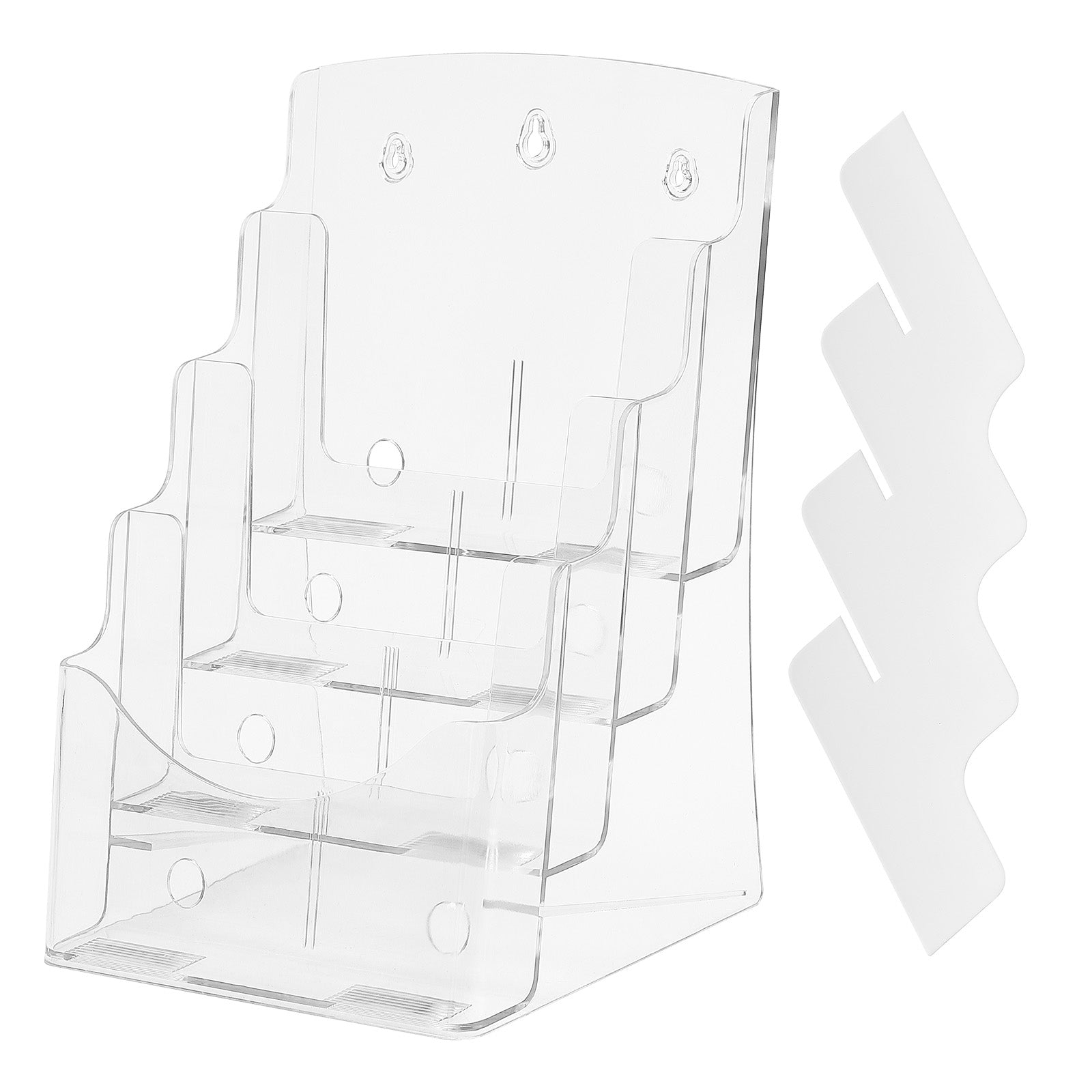 Acrylic Brochure Holder 8.5 x 11 inch, 4-Tier Clear Acrylic Literature Display Stand, Plastic Literature Organizer Flyer Stand & Removable Divider for Office Exhibition, Countertop or Wall Mount