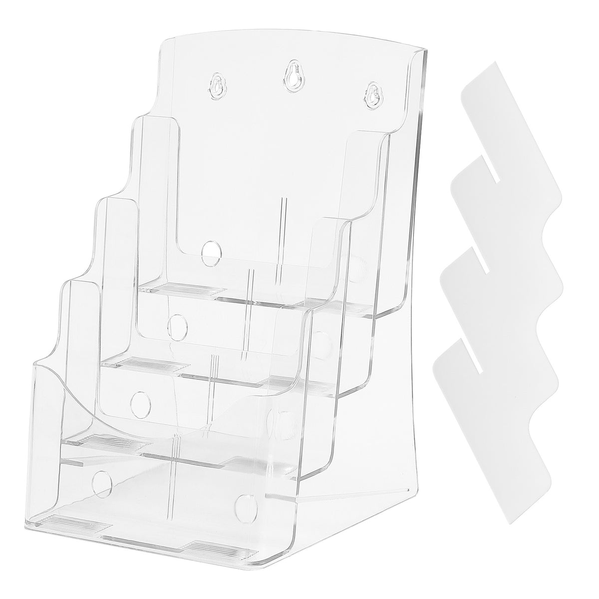 Acrylic Brochure Holder 8.5 x 11 inch, 4-Tier Clear Acrylic Literature Display Stand, Plastic Literature Organizer Flyer Stand & Removable Divider for Office Exhibition, Countertop or Wall Mount