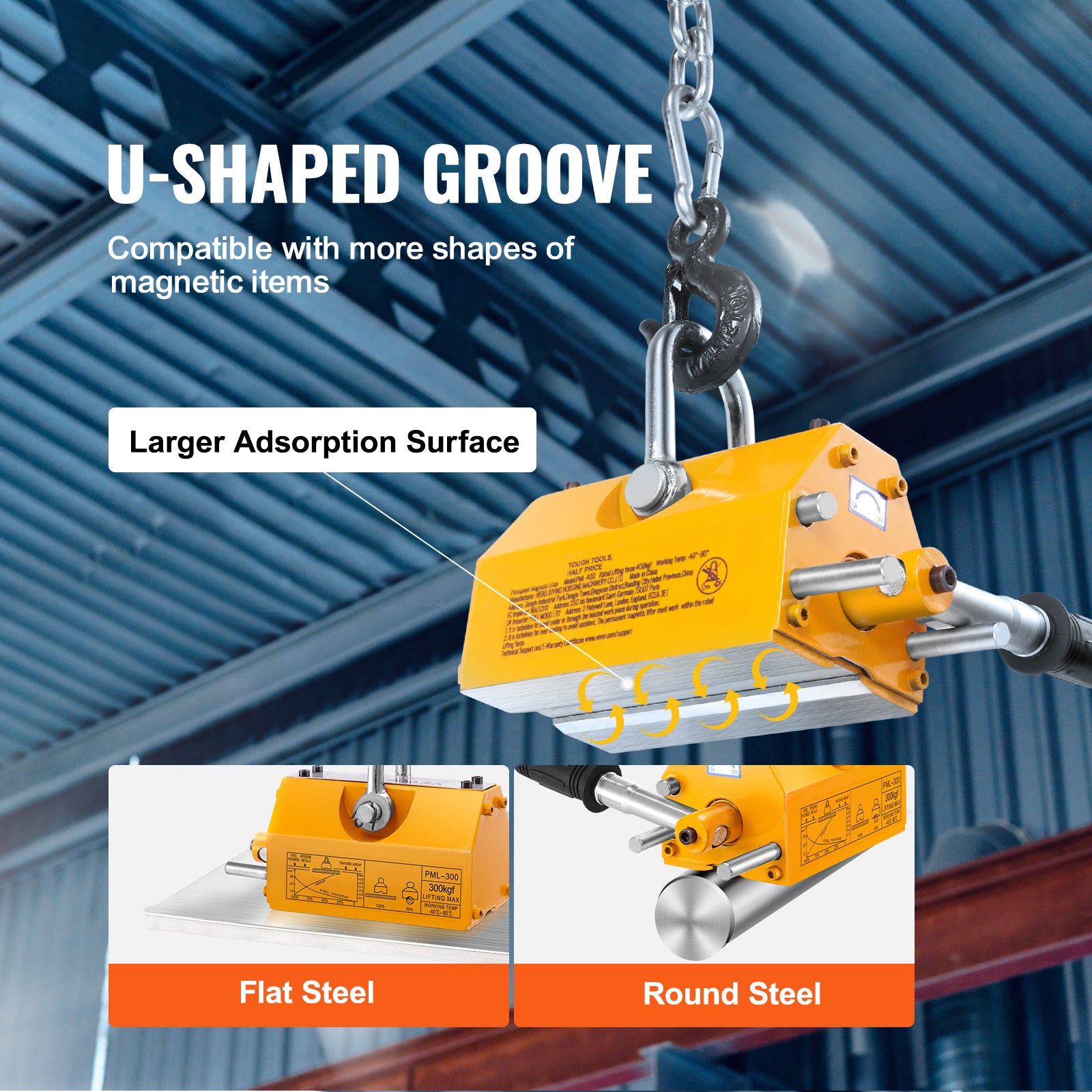 Magnetic Lifter, 660 lbs/300 kg Pulling Capacity, 2.5 Safety Factor, Neodymium & Steel, Lifting Magnet with Release, Permanent Lift Magnets, Heavy Duty Magnet for Hoist, Shop Crane, Block, Board