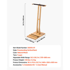 Vertical Surfboard Stand, Wooden Surfboard Rack for Storage and Display, Adjustable & Freestanding Board Stand Organizer with Padding, for Wakeboards, Snowboards, Kiteboards, Shortboard, Skis