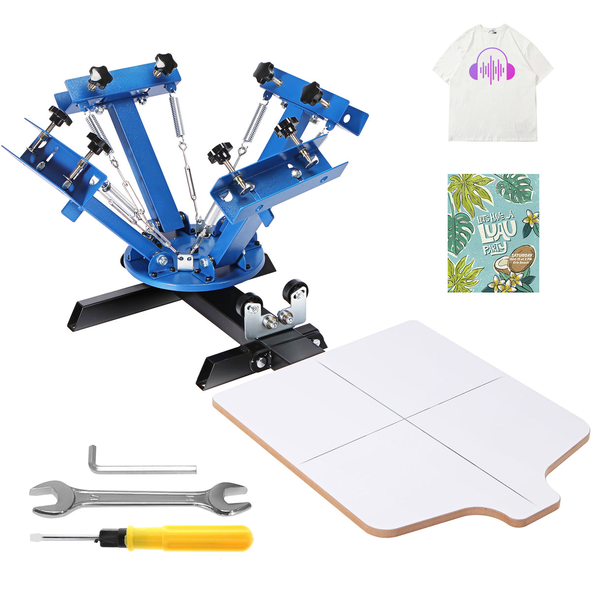 4 Color 1 Station Screen Printing Machine, 21.2x17.7in / 54x45cm Screen Printing Press 360° Rotable Silk, Double-Layer Positioning Pallet for T-Shirt DIY Printing
