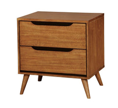 Mid-Century Modern Oak Color 1pc Nightstand Bedroom Furniture Solid wood Round Tapered Legs 2-Drawers Bedside Table