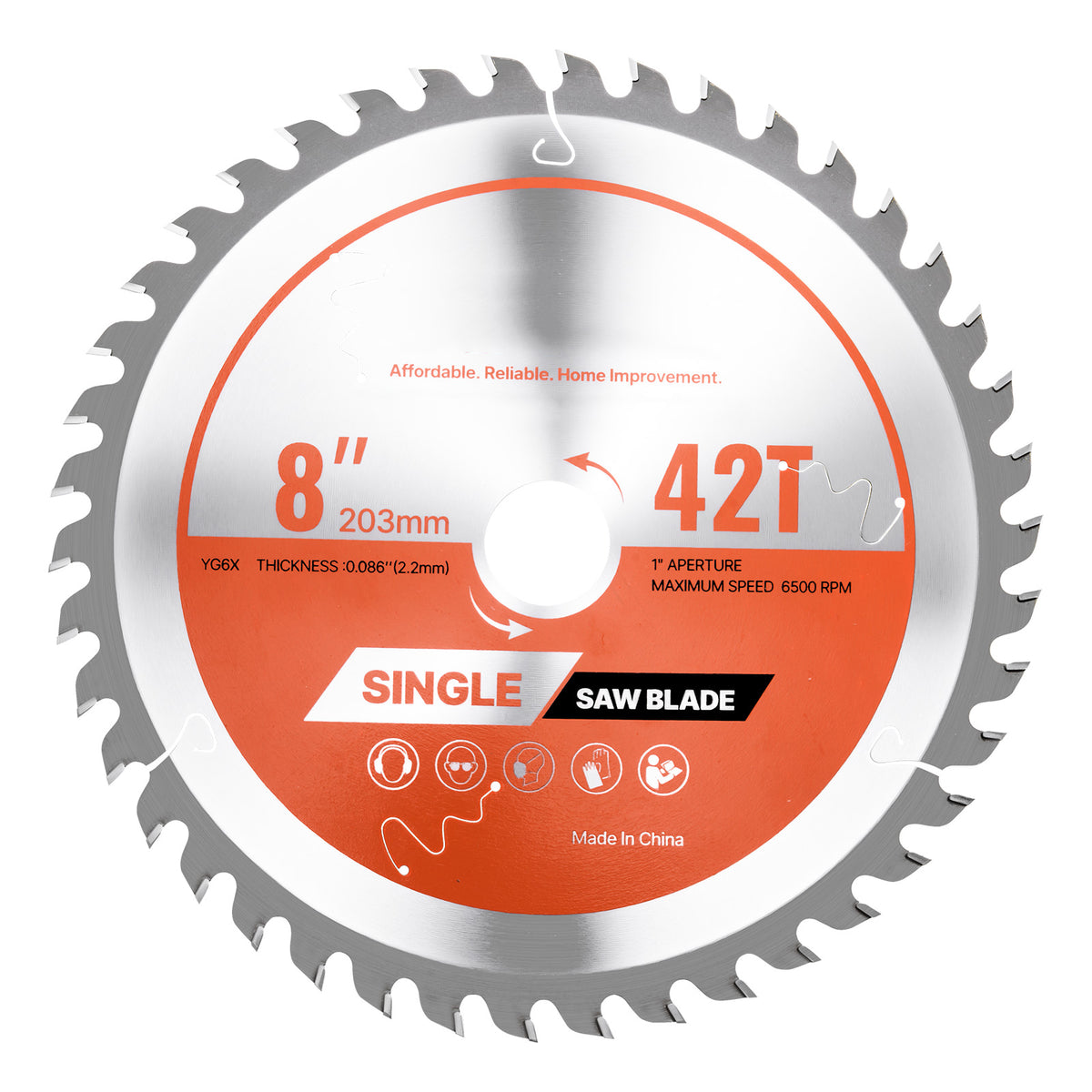 Circular Saw Blade, 8 inch Diameter, 42 Sharp Alloy Teeth, 1 inch Arbor, Fine Finish, Wood Cutting Blade for Circular Saw, with Noise-Reducing Heat Vents, for Cutting Plywood, OSB, and Hardwood