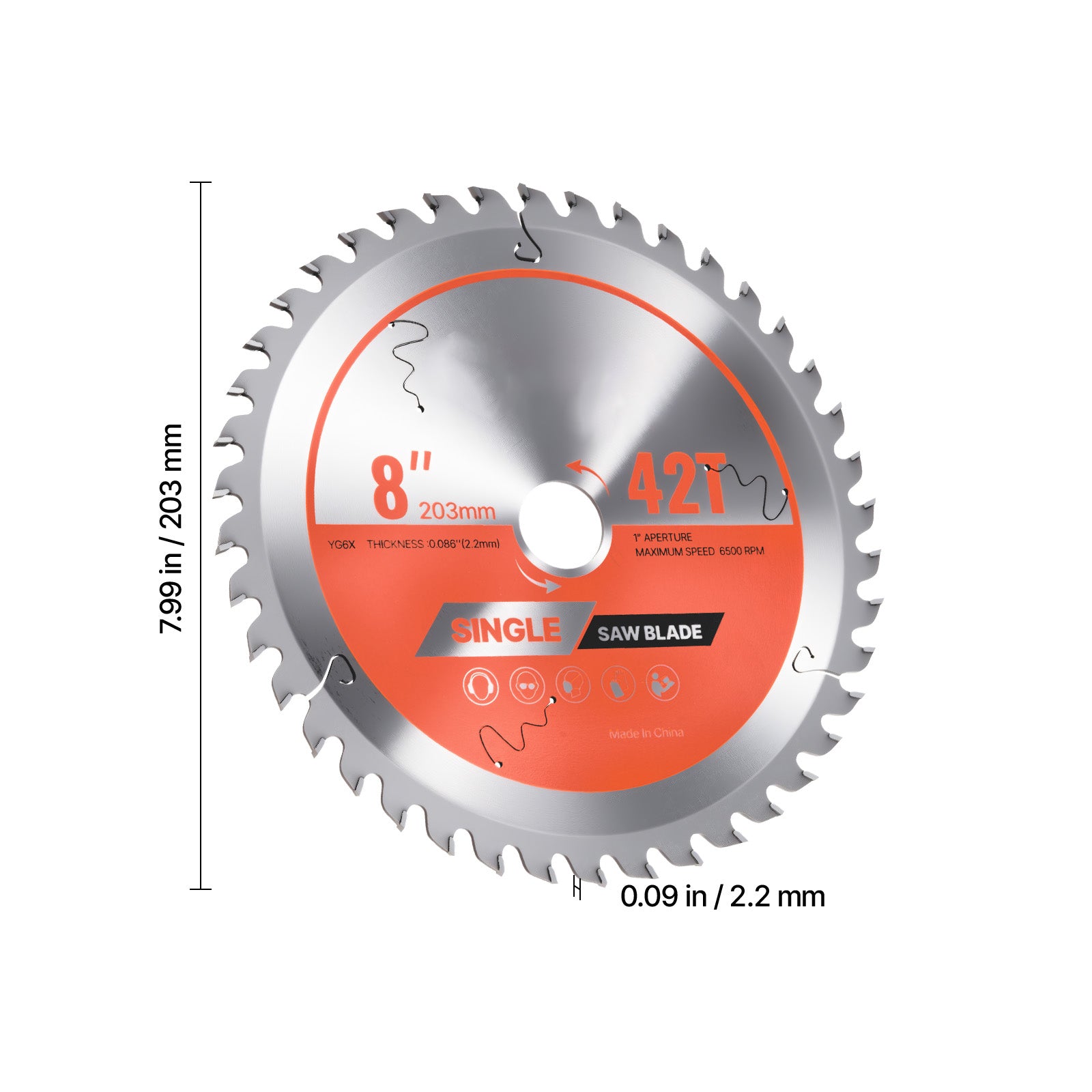 Circular Saw Blade, 8 inch Diameter, 42 Sharp Alloy Teeth, 1 inch Arbor, Fine Finish, Wood Cutting Blade for Circular Saw, with Noise-Reducing Heat Vents, for Cutting Plywood, OSB, and Hardwood