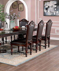 Majestic Traditional Set of 2pcs Side Chairs Brown Cherry Solid wood Faux Wood Carved Details Black Leatherette Seats Formal Dining Room Furniture