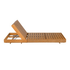 Outdoor Chaise Lounge Chair with 6-Position Adjustable Backrest,Acacia solid wood,Copper Teak Color