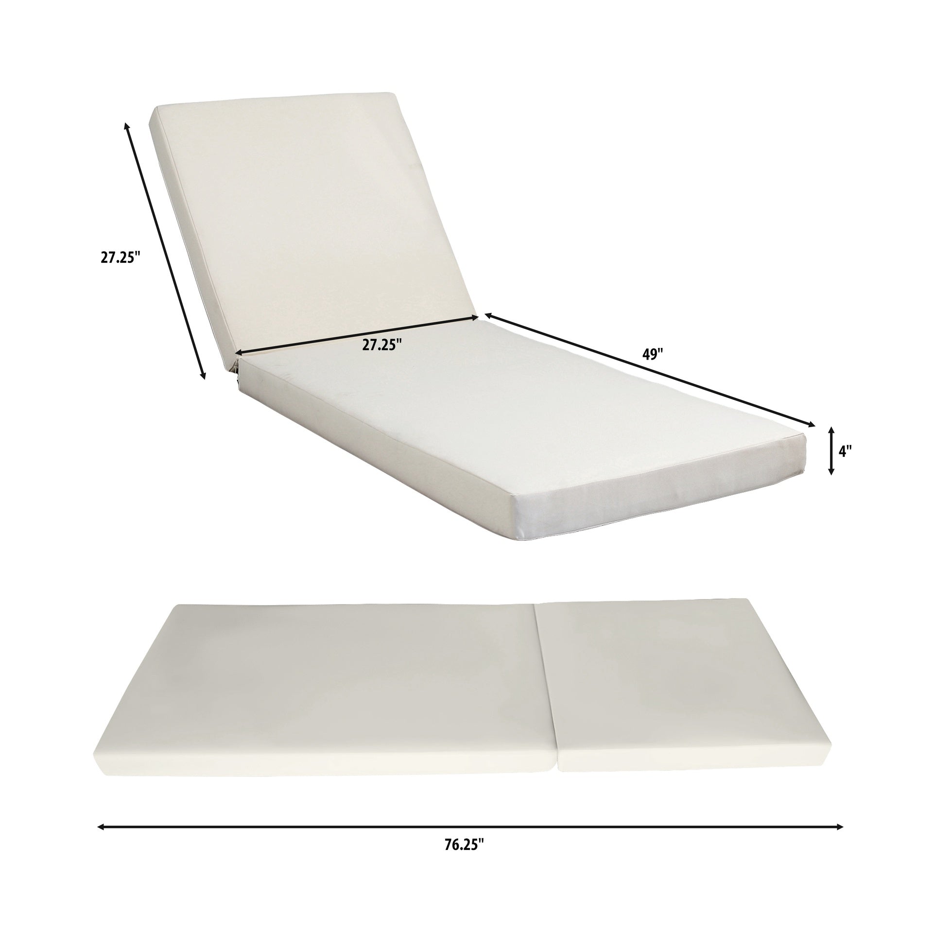 LOUNGE CHAISE SET, ACACIA SOLID WOOD WITH LOUNGE CUSHION (Cream) - Matching Dark Grey Version Available