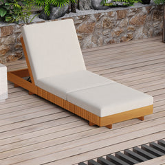 Lounge chaise Set, Acacia solid wood with Lounge Cushion (Cream+Triple Folds) - Matching Dark Grey Version Available