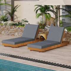Lounge chaise Set, Acacia solid wood with LOUNGE CUSHION (Dark Grey+TRIPLE FOLDS) - Matching Cream Version Available