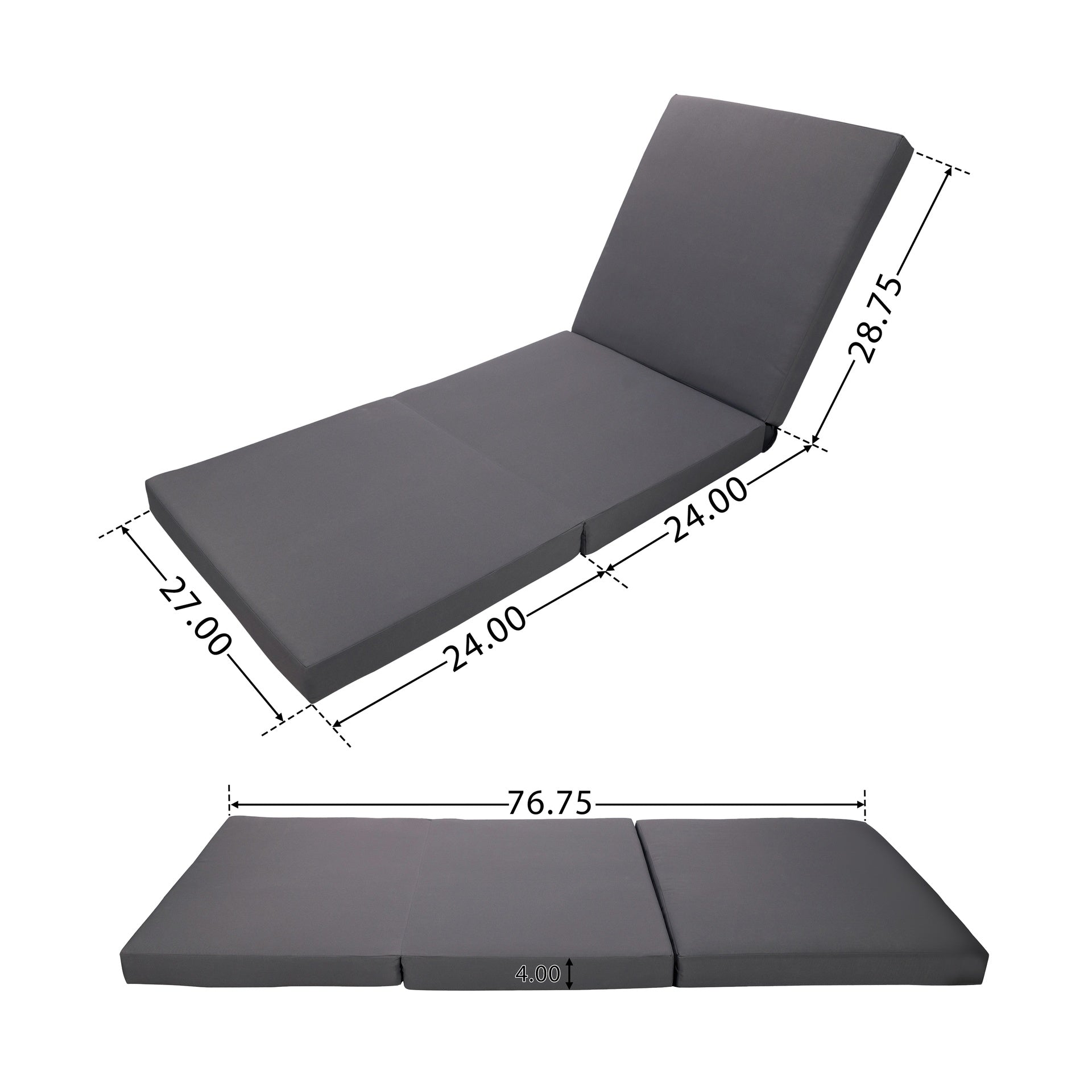 Lounge chaise Set, Acacia solid wood with LOUNGE CUSHION (Dark Grey+TRIPLE FOLDS) - Matching Cream Version Available