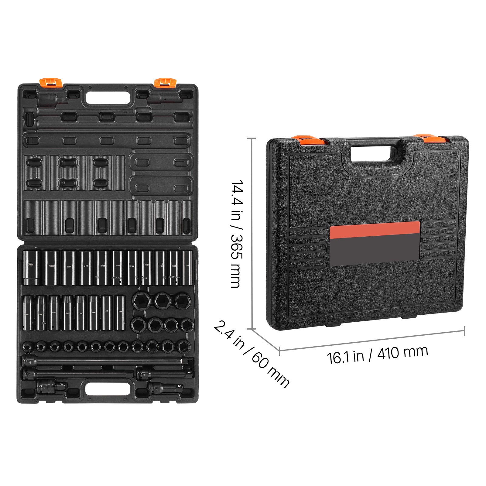 Impact Socket Set 1/2 Inches 43 Piece Impact Sockets, Standard Socket Assortment, 1/2 Inches Drive Socket Set 6-Point Sockets Metric 9-30mm (Standard/Deep)