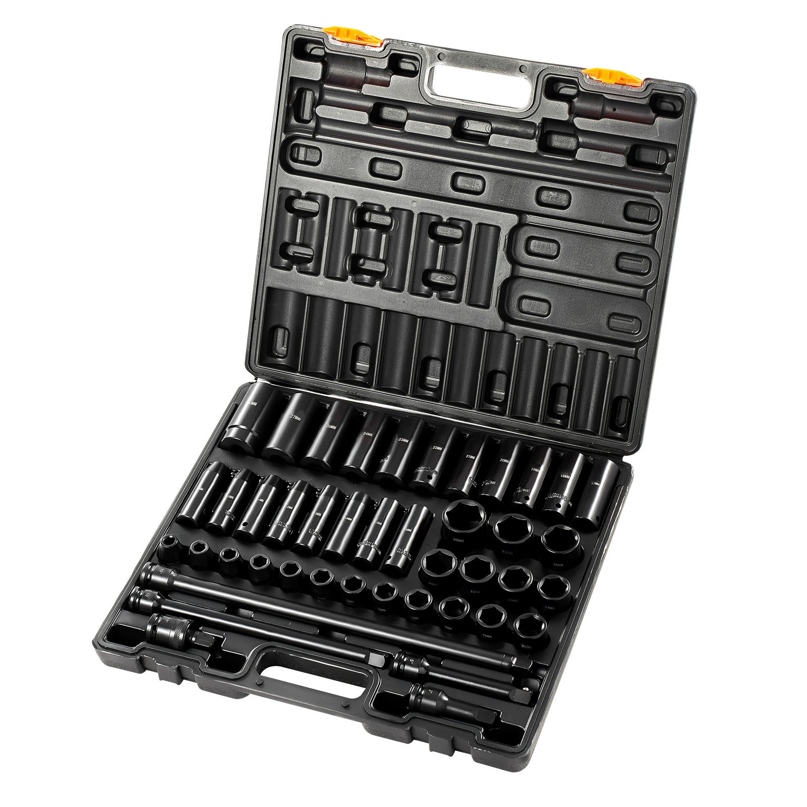 Impact Socket Set 1/2 Inches 43 Piece Impact Sockets, Standard Socket Assortment, 1/2 Inches Drive Socket Set 6-Point Sockets Metric 9-30mm (Standard/Deep)