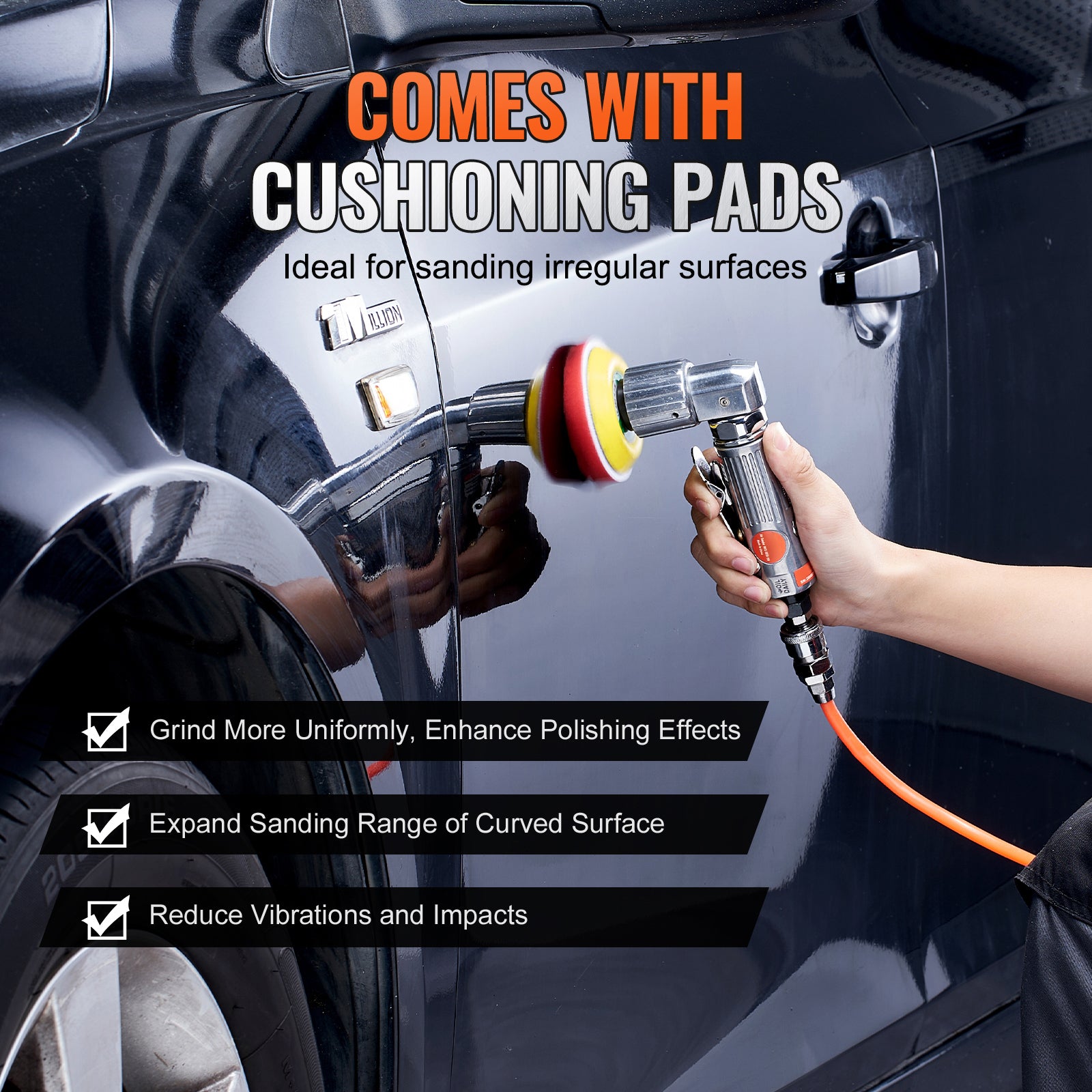 1/2/3 Inch Random Orbital Air Sander, High-Speed 15000RPM Mini Pneumatic Sander for Auto Body Work, 58PCS Air Powered Sander Kit with Sandpapers, Wool Pad, Wavy Sponges