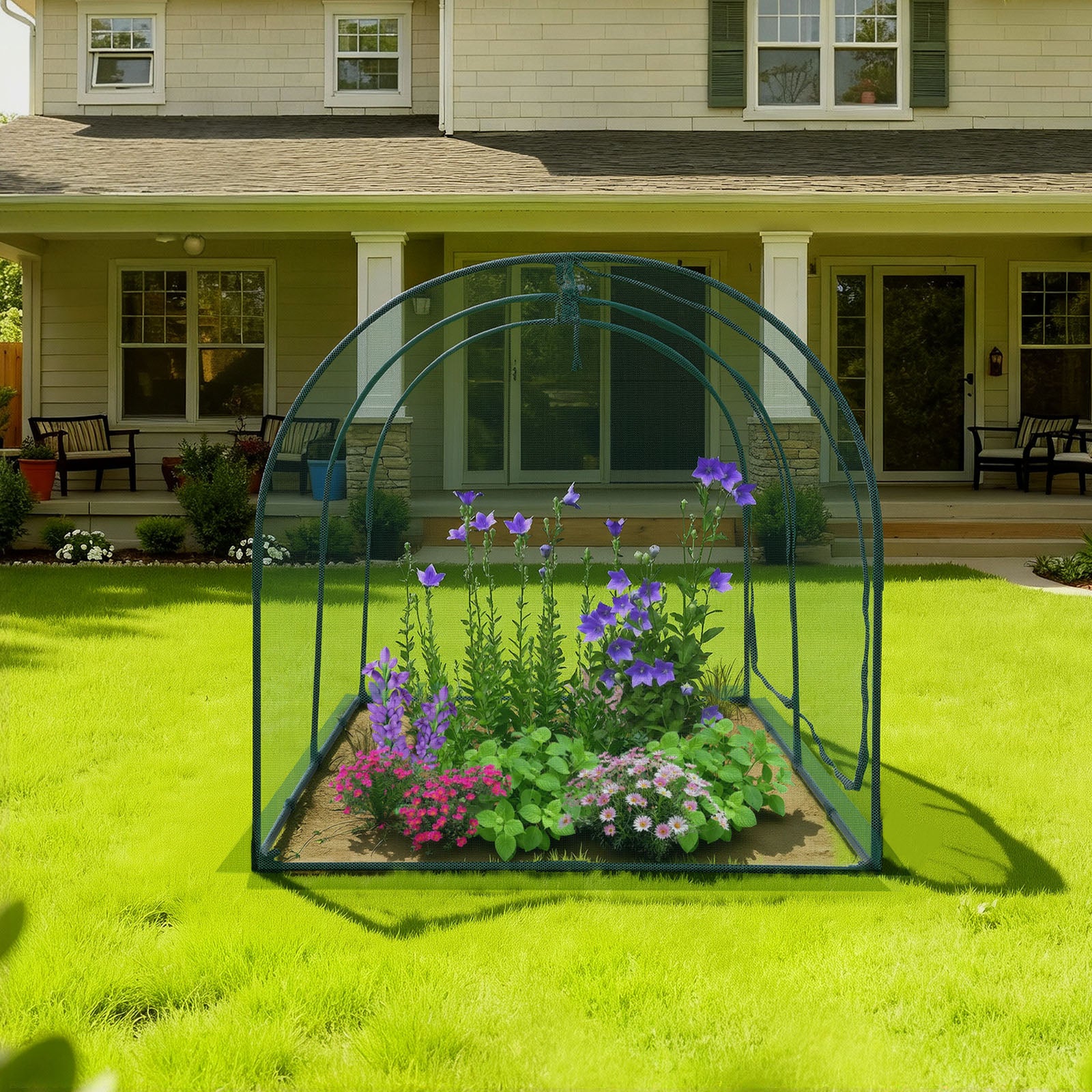 Crop Cage, 8.1 x 3.9 x 3.9 ft Plant Protection Tent with Zippered Door, Wind-Resistant Tall Crop Cage, Easy to Install, Outdoor Raised Bed Cover with Frame, Plant Netting for Garden Patio Lawn