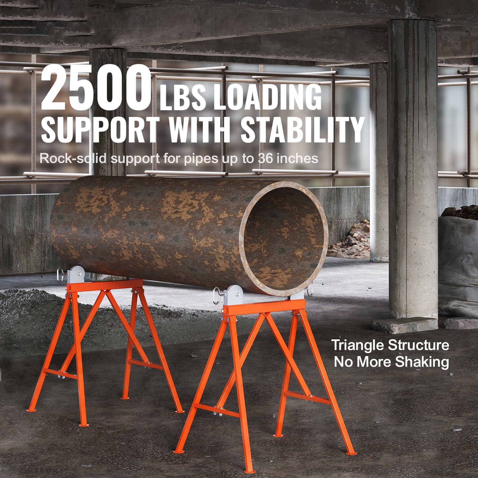 Pipe Stand with Roller Head 2500 LBS Load for 2-36 inches Pipes 45# Steel