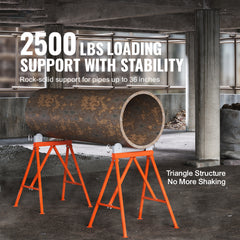 Pipe Stand with Roller Head 2500 LBS Load for 2-36 inches Pipes 45# Steel