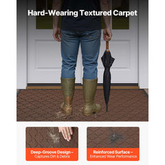 Front Door Mat, 47 x 35 in Commercial Floor Mat for Indoor and Outdoor, Modern Stylish Carpet with TPE Backing, Heavy Duty Washable Entry Industrial Rug for Hallway, Balcony, Garage, Brown