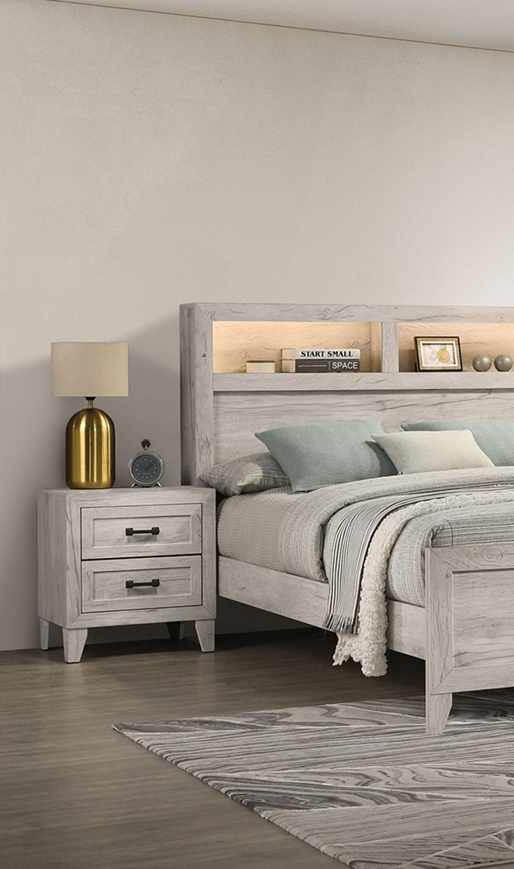 Bedside Table White Wash Finish Striking Elegant 1pc Nightstand Contemporary Style Black Bar Pull 2-Drawers