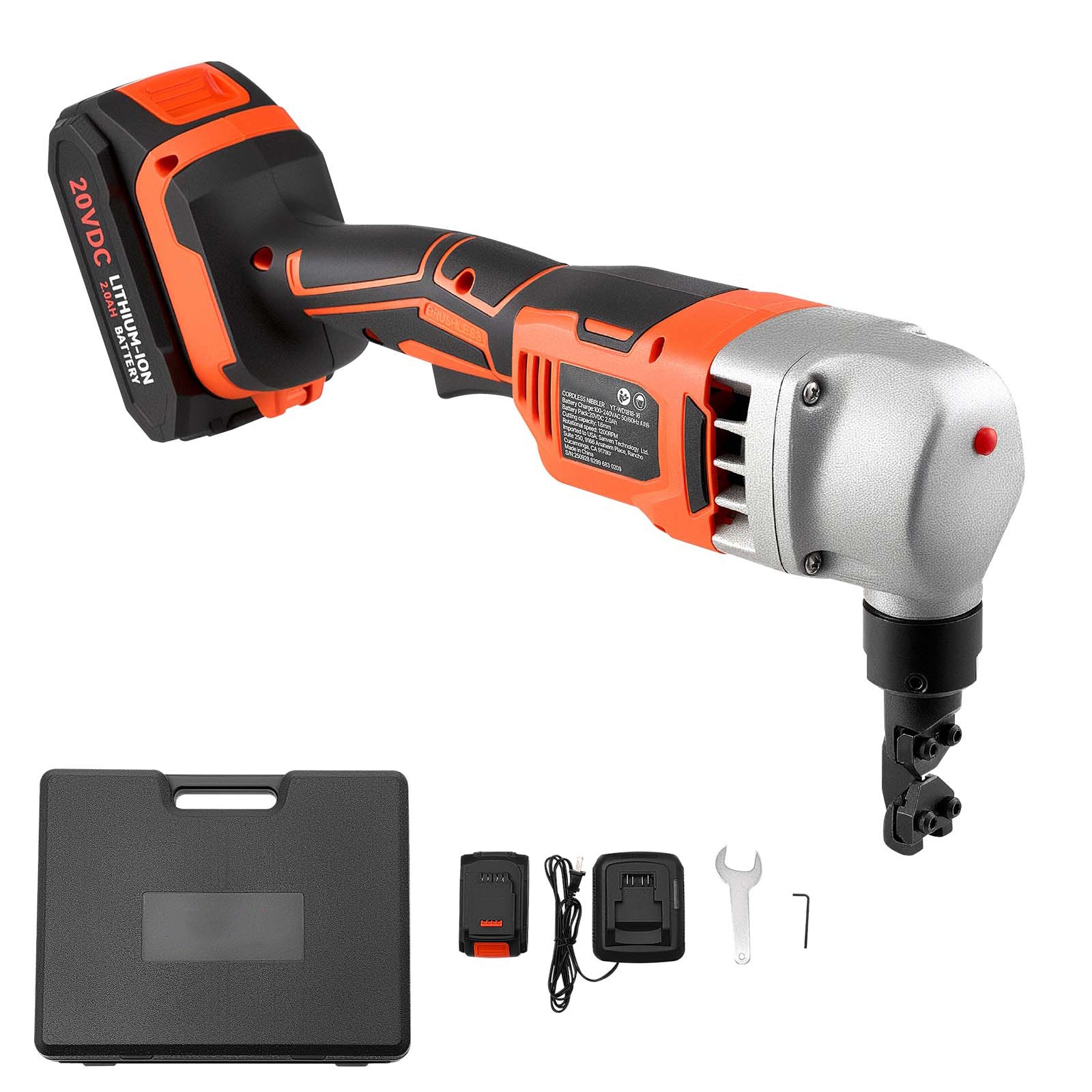 Cordless Metal Nibbler, with 18 V 2000 mAh Battery, 1200 RPM Brushless Motor, Electric Nibbler Metal Cutter with Plastic Carrying Case for Cutting Stainless Steel, Aluminum, and Copper Sheet