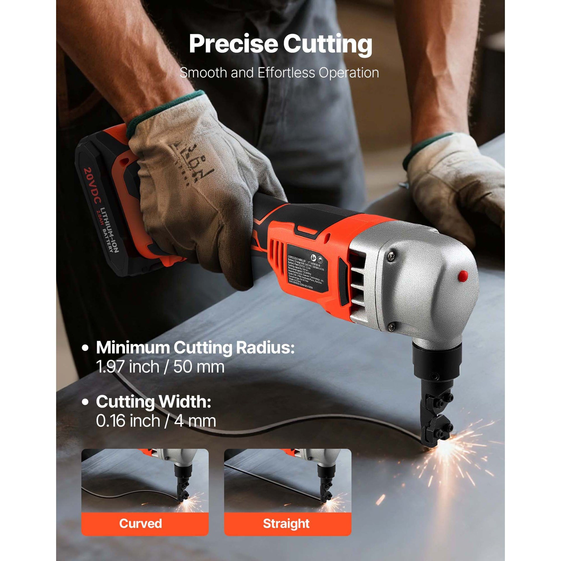 Cordless Metal Nibbler, with 18 V 2000 mAh Battery, 1200 RPM Brushless Motor, Electric Nibbler Metal Cutter with Plastic Carrying Case for Cutting Stainless Steel, Aluminum, and Copper Sheet