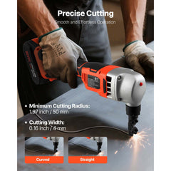 Cordless Metal Nibbler, with 18 V 2000 mAh Battery, 1200 RPM Brushless Motor, Electric Nibbler Metal Cutter with Plastic Carrying Case for Cutting Stainless Steel, Aluminum, and Copper Sheet