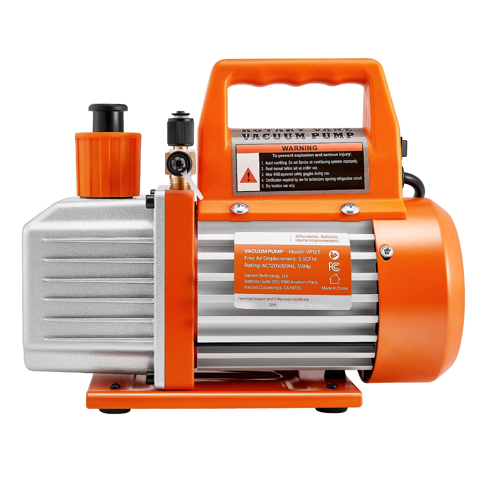 AC Vacuum Pump 3.5 CFM HVAC Single Stage Rotary Vane Vacuum Pump Oil Included