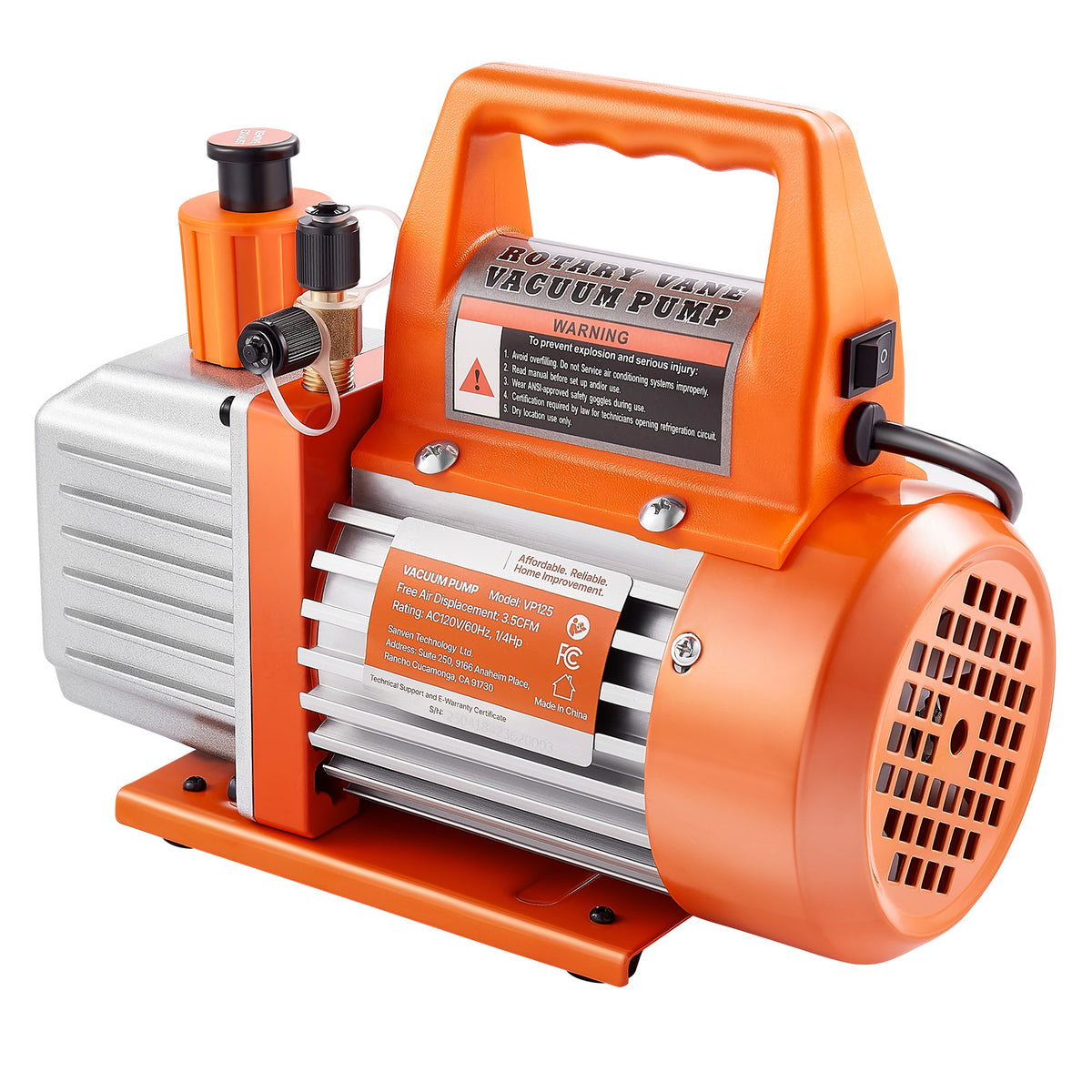 AC Vacuum Pump 3.5 CFM HVAC Single Stage Rotary Vane Vacuum Pump Oil Included