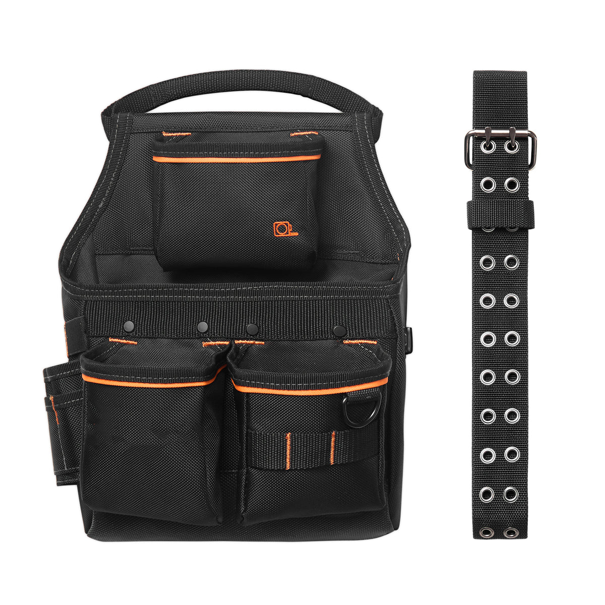 Tool Pouch with Belt, 14 Pockets Professional Tool Belt Pouch for Men, Heavy Duty Detachable Adjustable Utility Work Bag for Electrician, Carpenter, Construction, Adjusts Waist 32 to 50 Inches