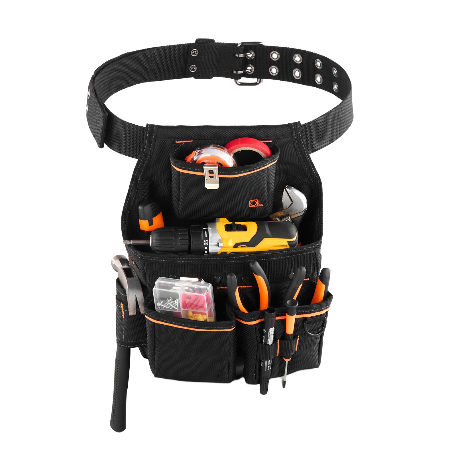 Tool Pouch with Belt, 14 Pockets Professional Tool Belt Pouch for Men, Heavy Duty Detachable Adjustable Utility Work Bag for Electrician, Carpenter, Construction, Adjusts Waist 32 to 50 Inches