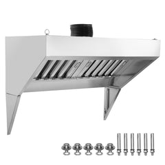 Commercial Exhaust Hood, 4FT Food Truck Hood Exhaust, 201 Stainless Steel Concession Trailer Hood with 2 Detachable U-shaped Grid Oil Filter Mesh, Rust Resistant Vent Hood for Kitchen Restaurant