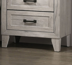 3pc Bedroom Furniture White wash Finish King Size Bed w Shelf Light 2x Nightstands Melamine Top Black Bar Pull
