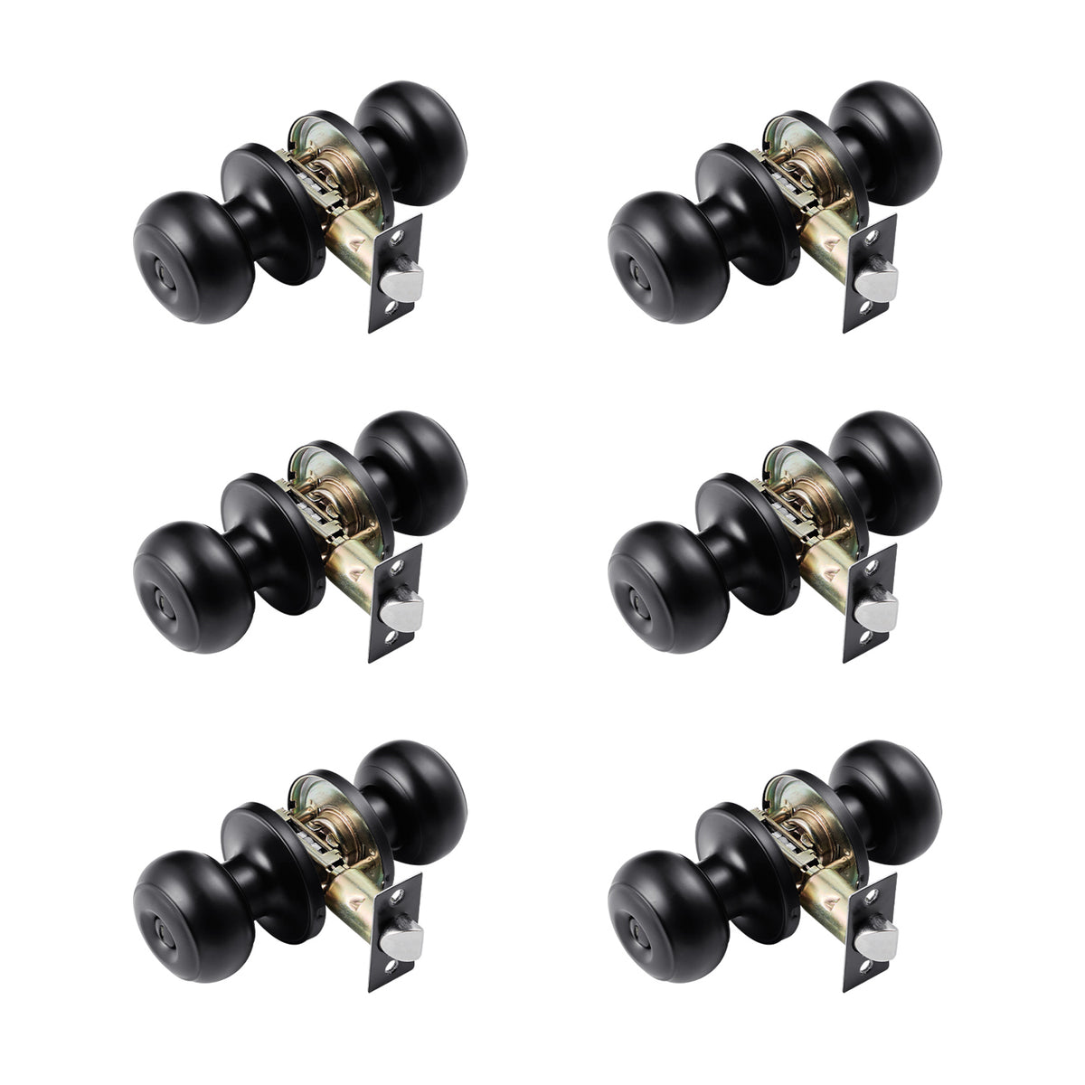 Round Privacy Door Knobs for Bedroom Bathroom Matte Black 6 Pack Keyless