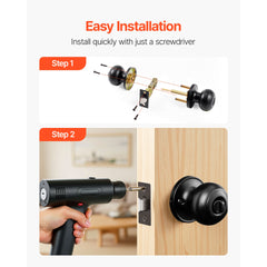 Round Privacy Door Knobs for Bedroom Bathroom Matte Black 6 Pack Keyless