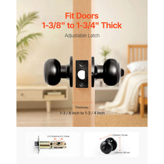Round Privacy Door Knobs for Bedroom Bathroom Matte Black 6 Pack Keyless