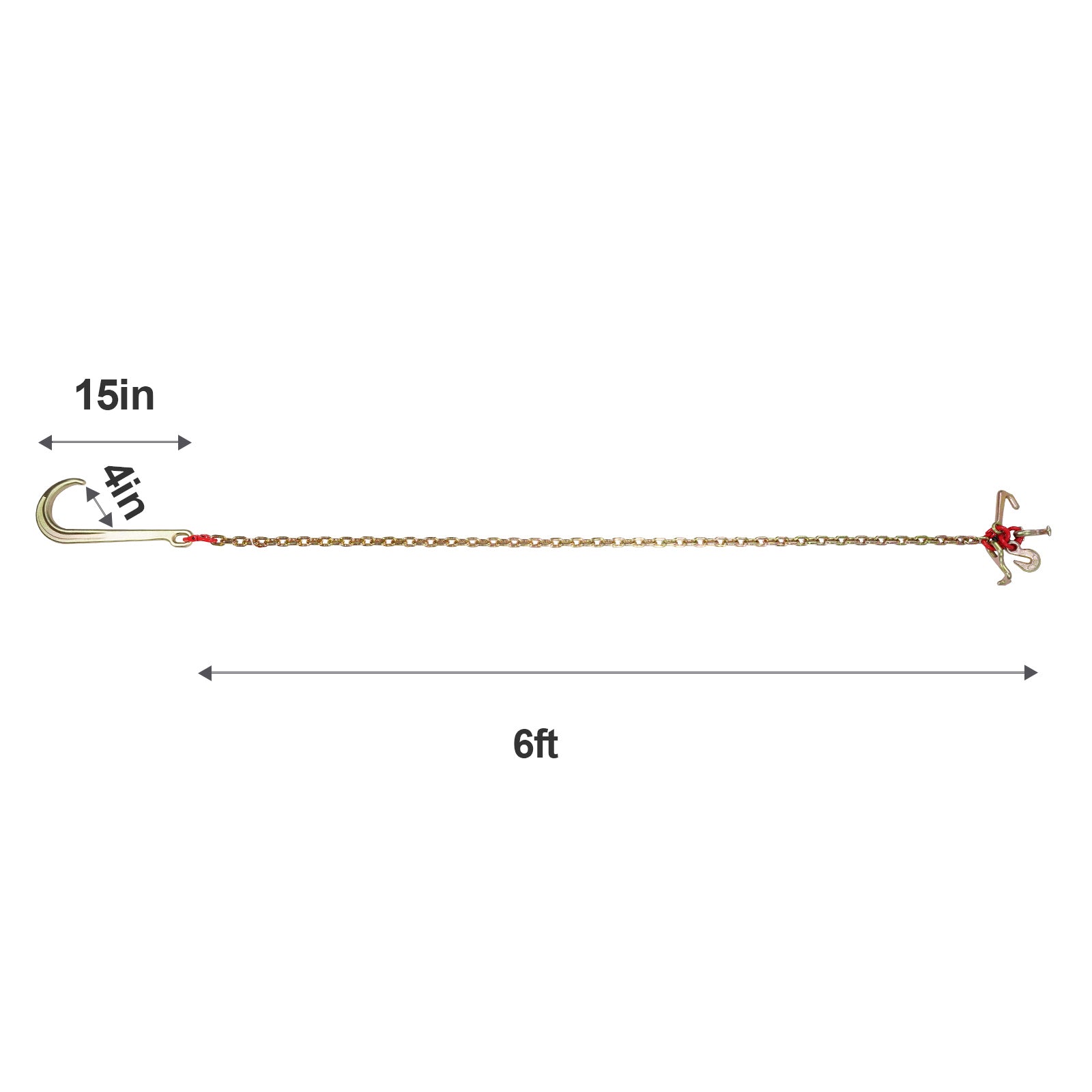 2PCS 5/16"x6' G80 Tow Chain 15" J Hook Long Shank RTJ & Grab Hooks Wrecker