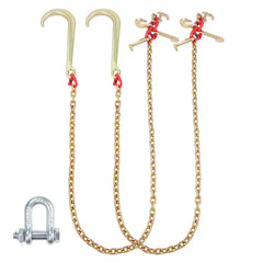 2PCS 5/16"x6' G80 Tow Chain 15" J Hook Long Shank RTJ & Grab Hooks Wrecker