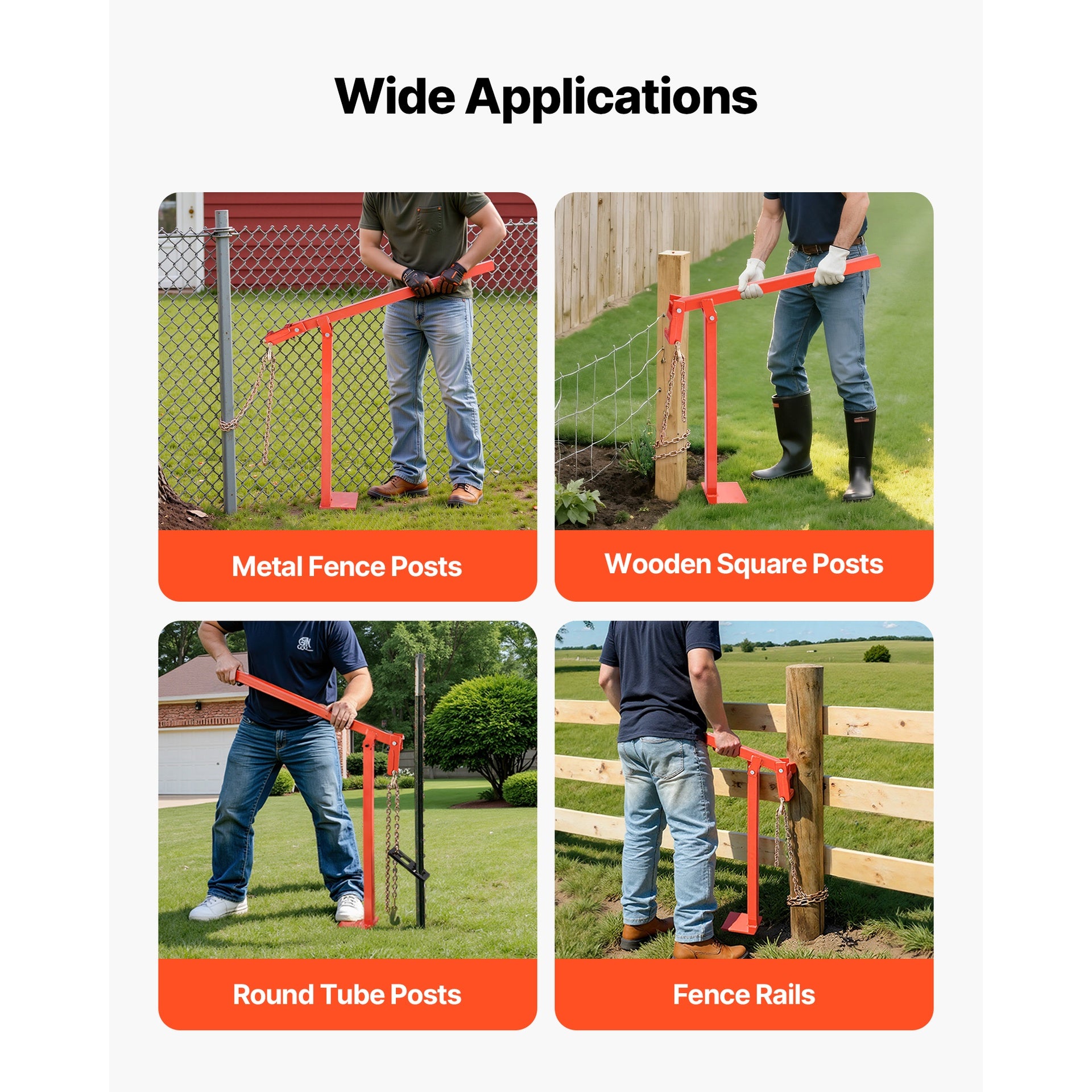 36 in T Post Puller, Heavy Duty Fence Post Pullers with Puller Plate & 47 in Lifting Chain, Labor-Saving T-Post Remover Tool for Round Fence Posts, Sign Posts & Tree Stumps