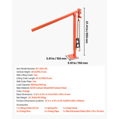 36 in T Post Puller, Heavy Duty Fence Post Pullers with Puller Plate & 47 in Lifting Chain, Labor-Saving T-Post Remover Tool for Round Fence Posts, Sign Posts & Tree Stumps