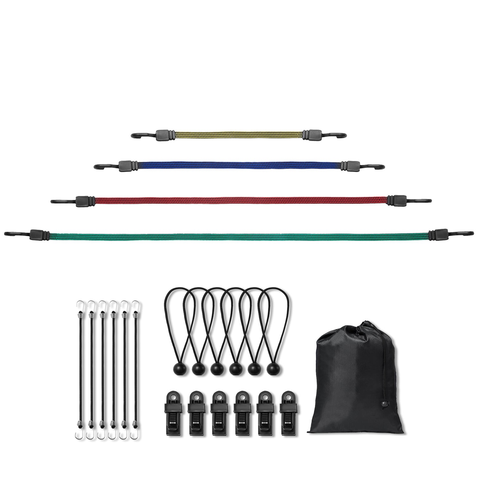 32 Pcs Flat Bungee Cord Set 17 mm Heavy Duty Bungee Straps with J-Hooks