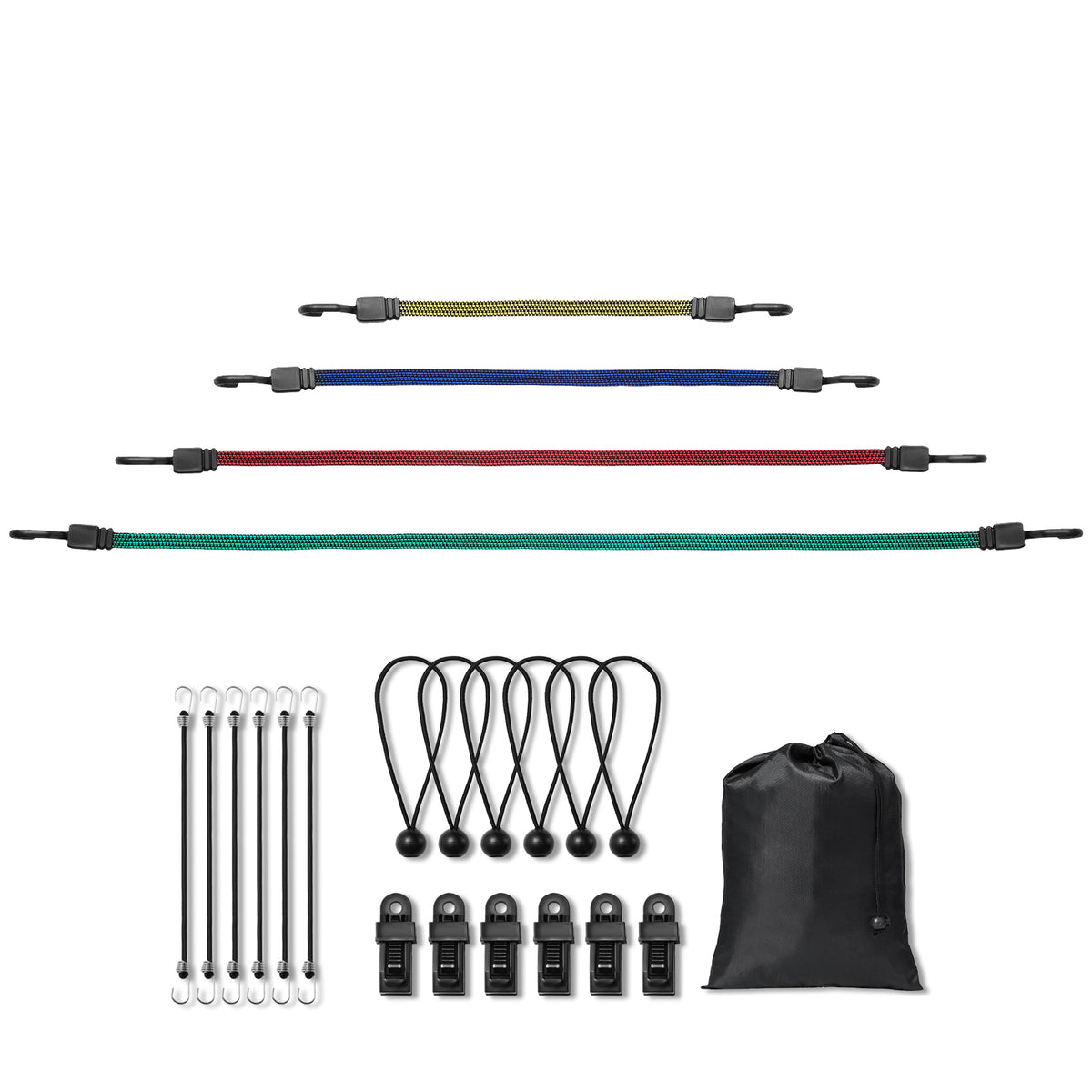32 Pcs Flat Bungee Cord Set 17 mm Heavy Duty Bungee Straps with J-Hooks