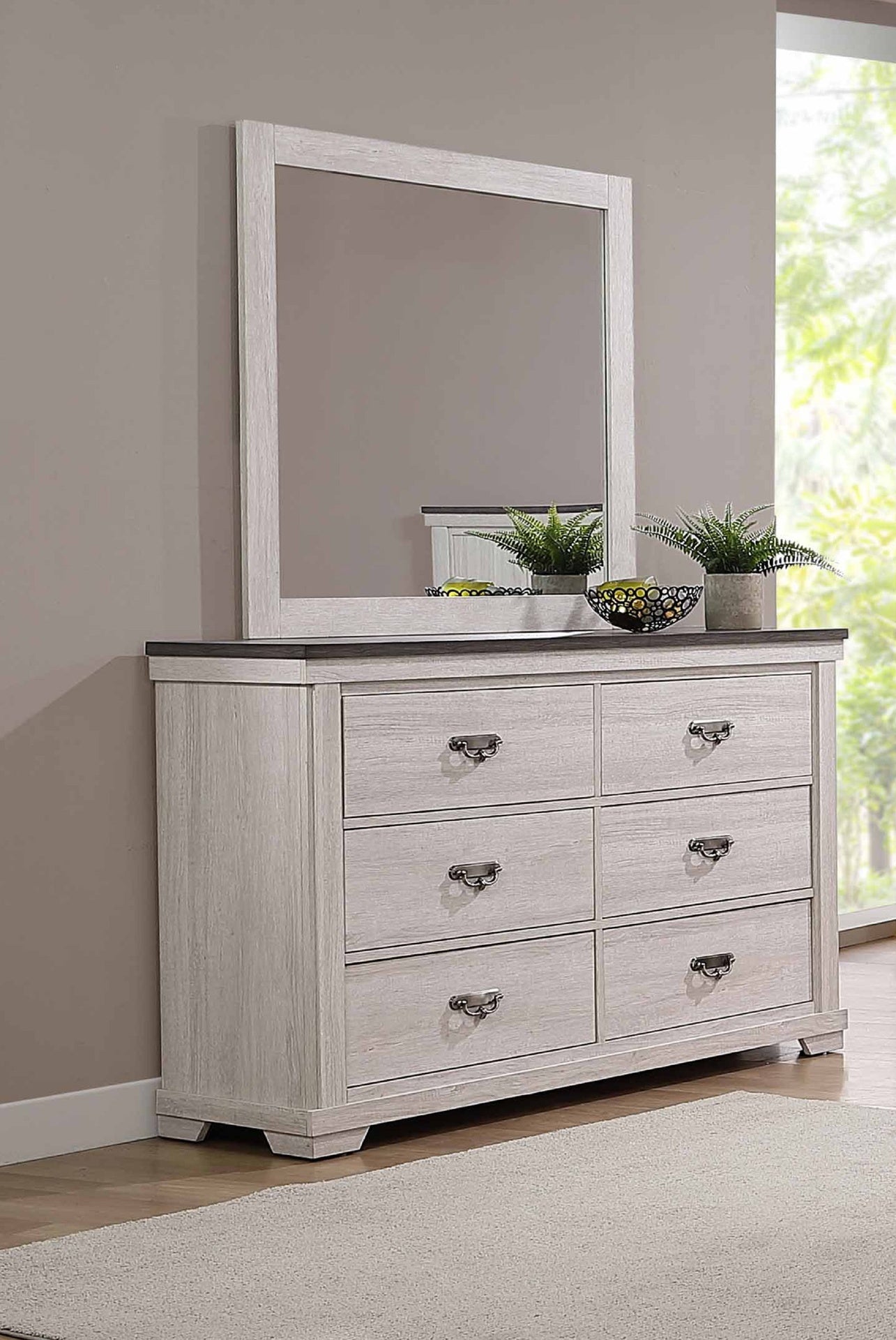 1pc Farmhouse Style Six Drawer Dresser Beige Finish Rustic Bedroom Solid Wood Wooden Furniture