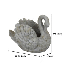 Jina Planter with Swan Sculpted Details, Gray Terracotta 10 Inch