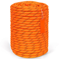 Double Braided Polyester Rope, 1/2 in x 220 ft, 48 Strands, 8000 LBS Breaking Strength Outdoor Climbing Rope, Arborist Rigging Rope for Rock Hiking Camping Swing Rappelling Rescue, Orange/Black