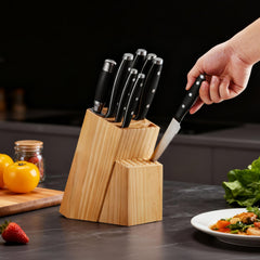 Kitchen Knife Set with Block and Sharpener, 15 Piece High Carbon Stainless Steel Sharp Knife Set, Kitchen Cutlery with Ergonomic Handle, Sharpening Rod and Premium Wooden Block, for Home Cooks