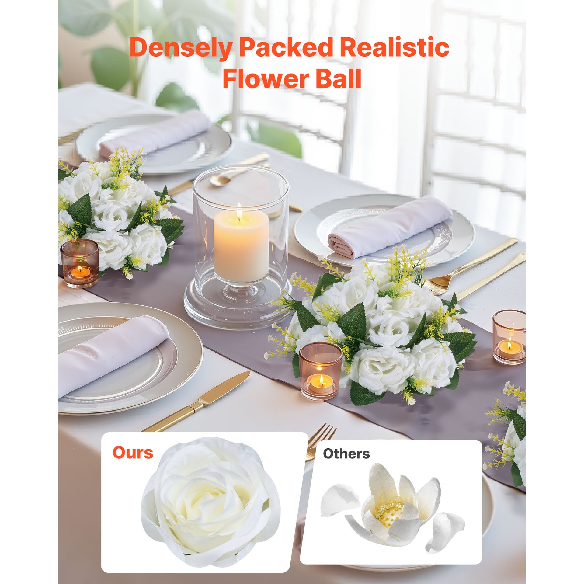 Flower Balls Arrangement Bouquet 10 PCS, 9.5-Inch Diameter Artificial Flower Balls Wedding Rose Centerpieces, Faux Flowers Arrangements for Wedding Centerpiece Home Table Decorations, White