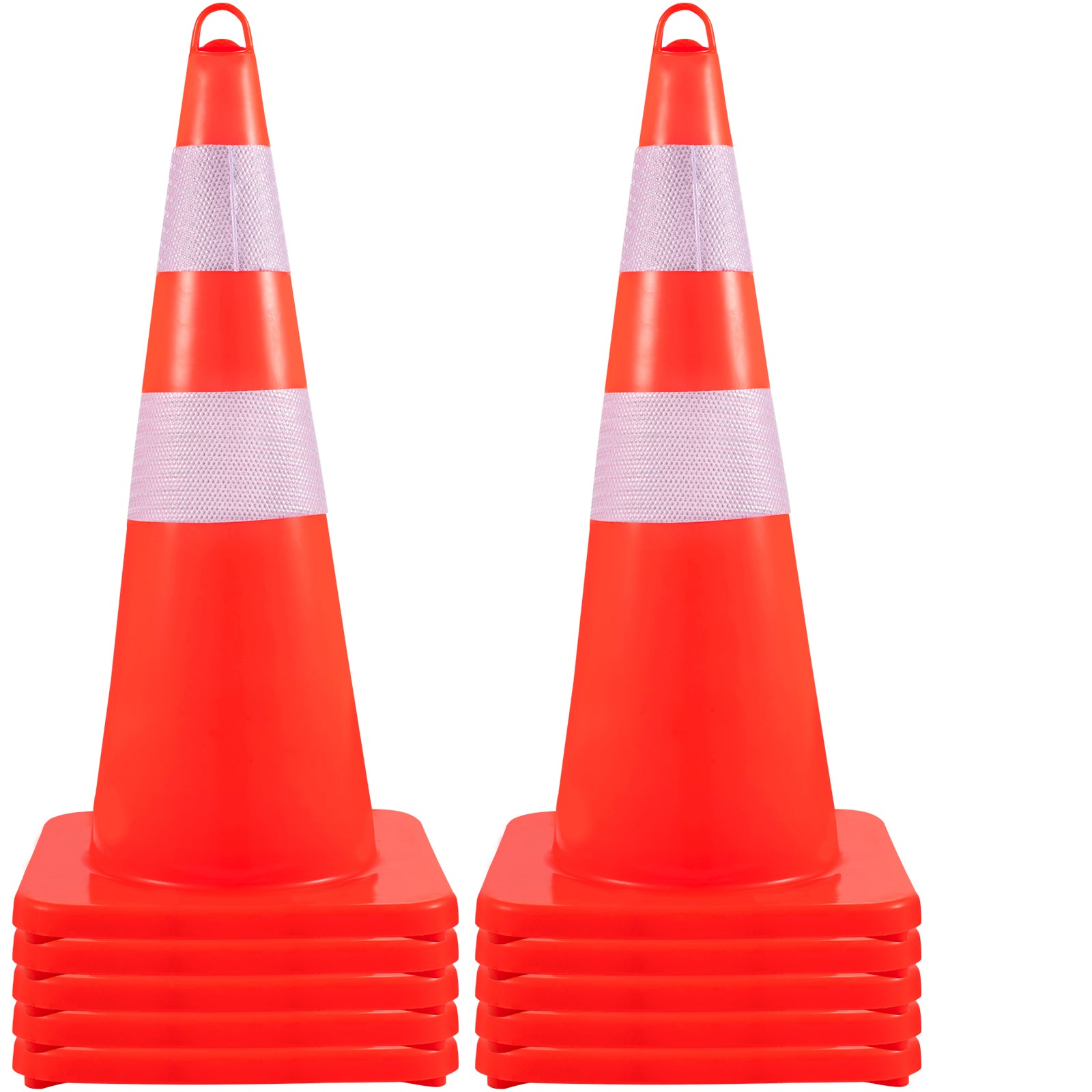Safety Cones, 10PCS 28" Traffic Cones, PVC Orange Construction Cones, 2 Reflective Collars Traffic Cones with Weighted Base and Hand-Held Ring Used for Traffic Control, Driveway Road Parking