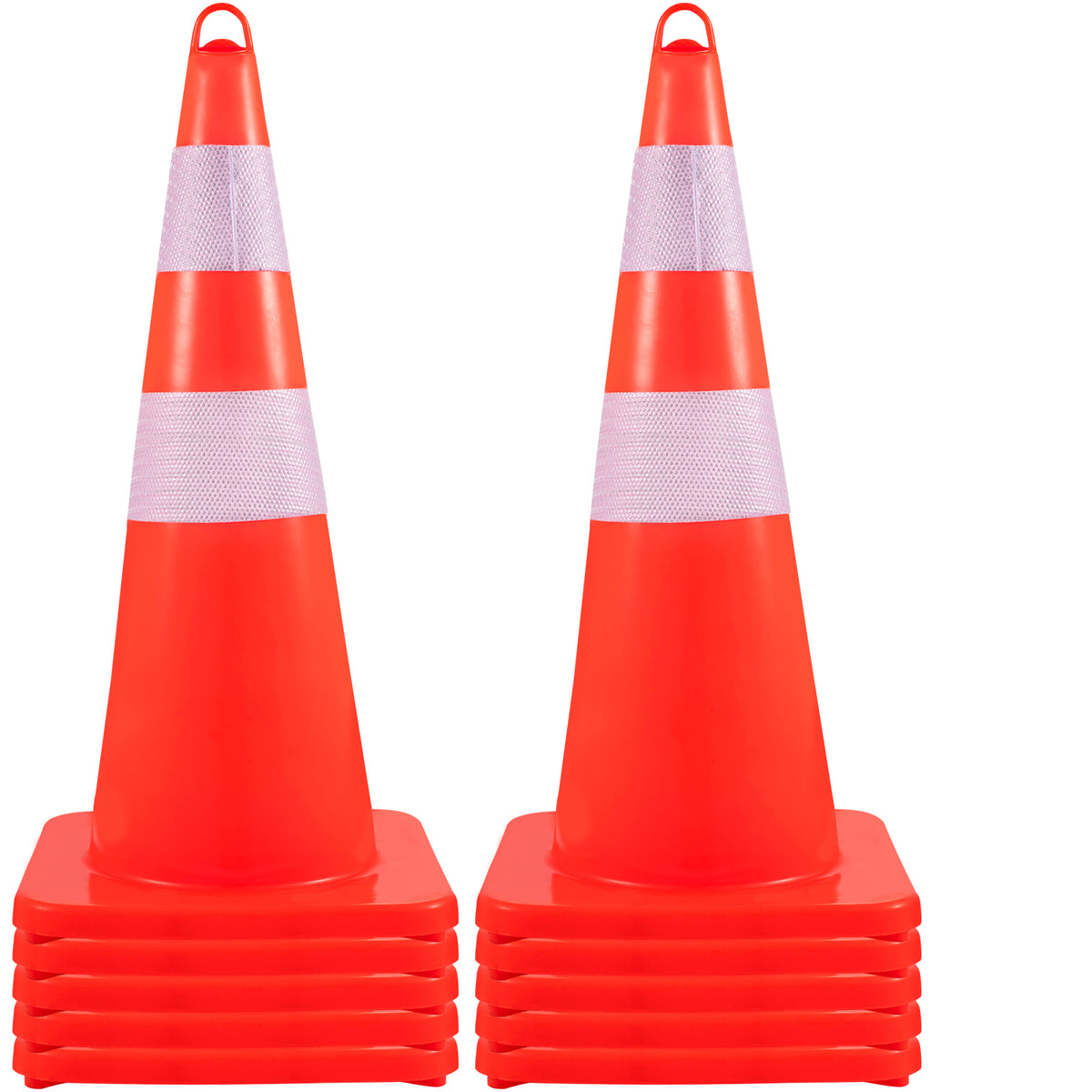 Safety Cones, 10PCS 28" Traffic Cones, PVC Orange Construction Cones, 2 Reflective Collars Traffic Cones with Weighted Base and Hand-Held Ring Used for Traffic Control, Driveway Road Parking
