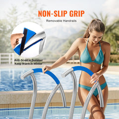 Pool Handrail, 2 PCS 30x30 in Pool Railing, Stainless Steel with Base Plate for Indoor/Outdoor Pools,Swimming Pool Safety Railing for Decks,Rust-Proof Grab Bar w/ Grip Cover&Accessories for Spas