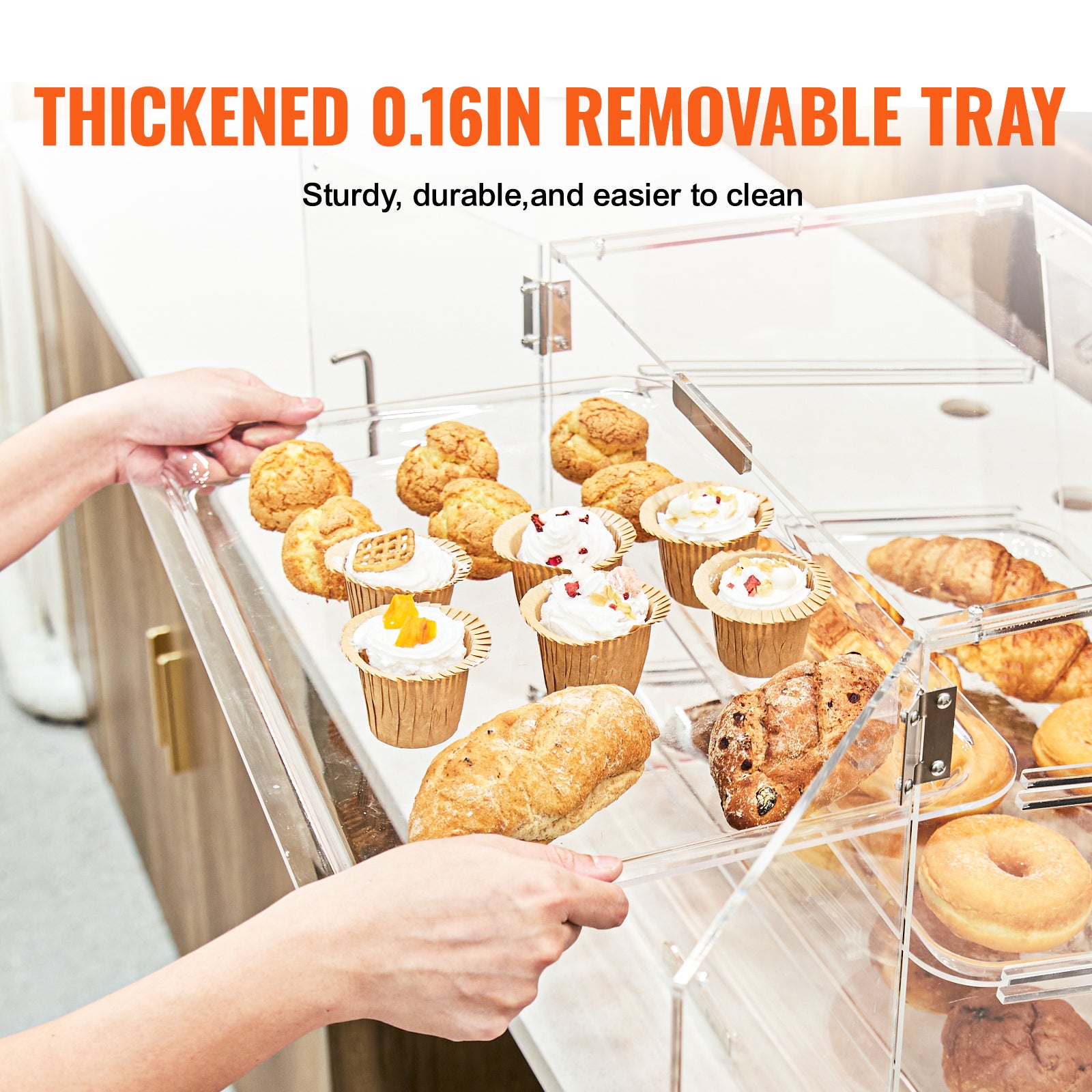 Pastry Display Case, 2-Tier Commercial Countertop Bakery Display Case, Acrylic Display Box with Rear Door Access & Removable Shelves, Keep Fresh for Donut Bagels Cake Cookie, 20.7"x13.2"x11.9"