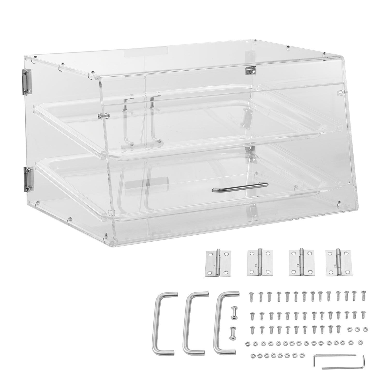 Pastry Display Case, 2-Tier Commercial Countertop Bakery Display Case, Acrylic Display Box with Rear Door Access & Removable Shelves, Keep Fresh for Donut Bagels Cake Cookie, 20.7"x13.2"x11.9"